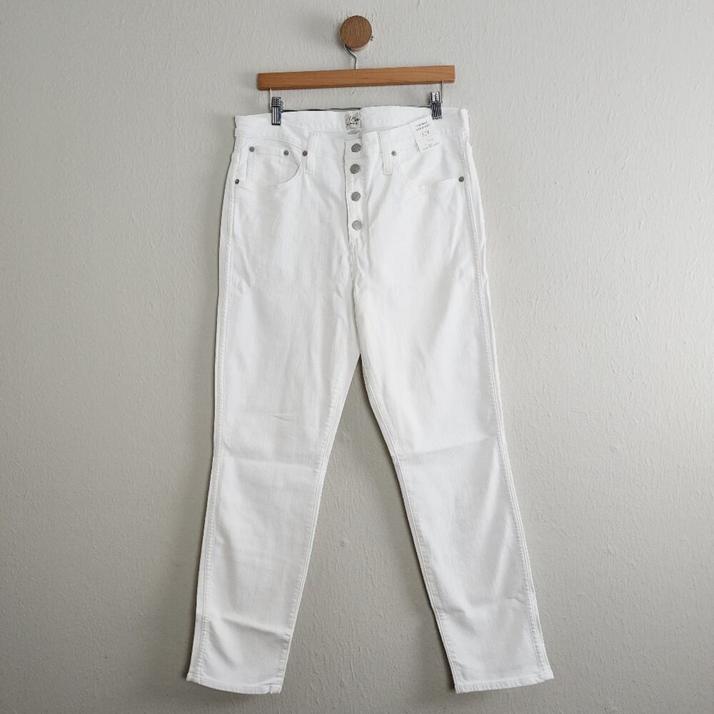 J. Crew 10" High Rise Vintage Straight White Denim Jean Perfecting Pocket 32TALL
